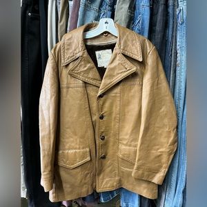 Vintage 70s Brown Leather Coat Jacket Size 40 or Large